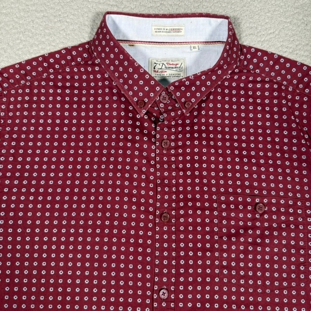7 Diamonds Shirt Mens XL Red Boomerang Geometric Casual Preppy Button Down